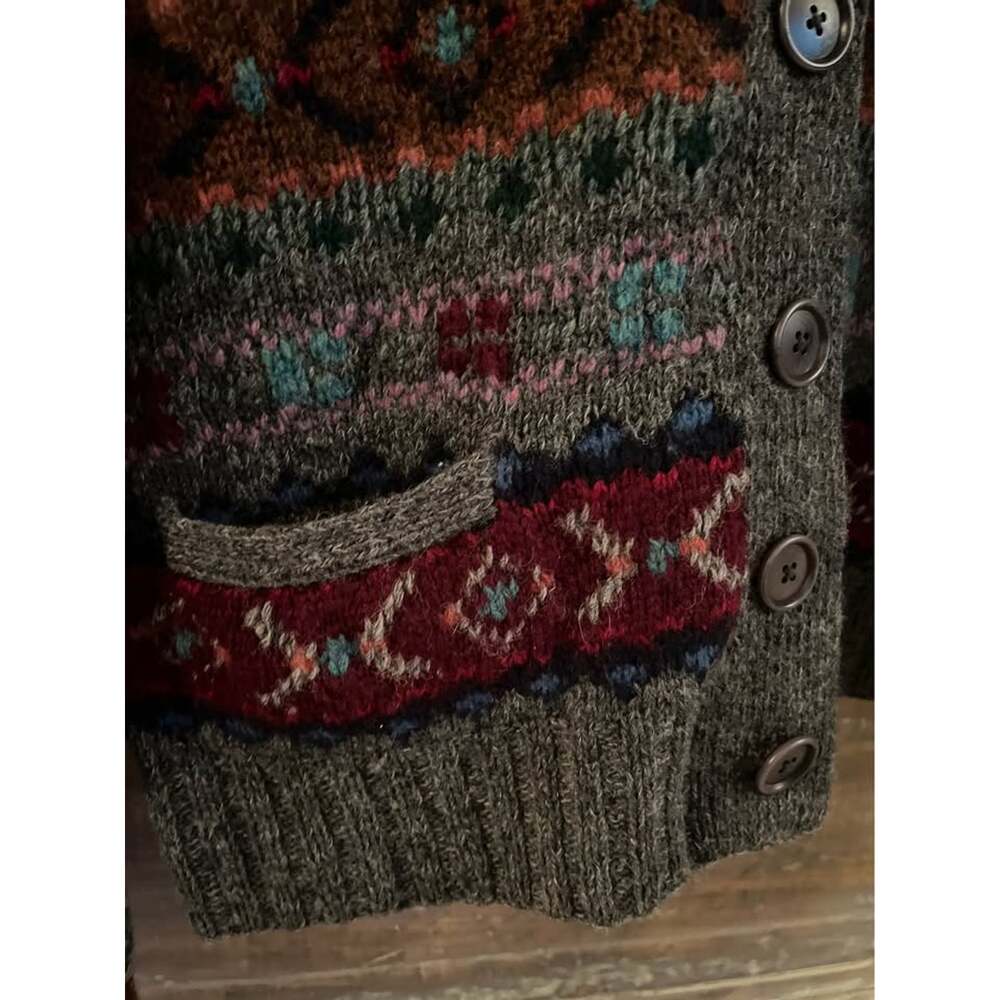Vintage 90s Ralph Lauren Hand Knit Fair Isle Cardigan Wool Cashmere Rare Archive - Picture 5 of 10